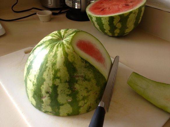 Watermelon having the rind shaved off